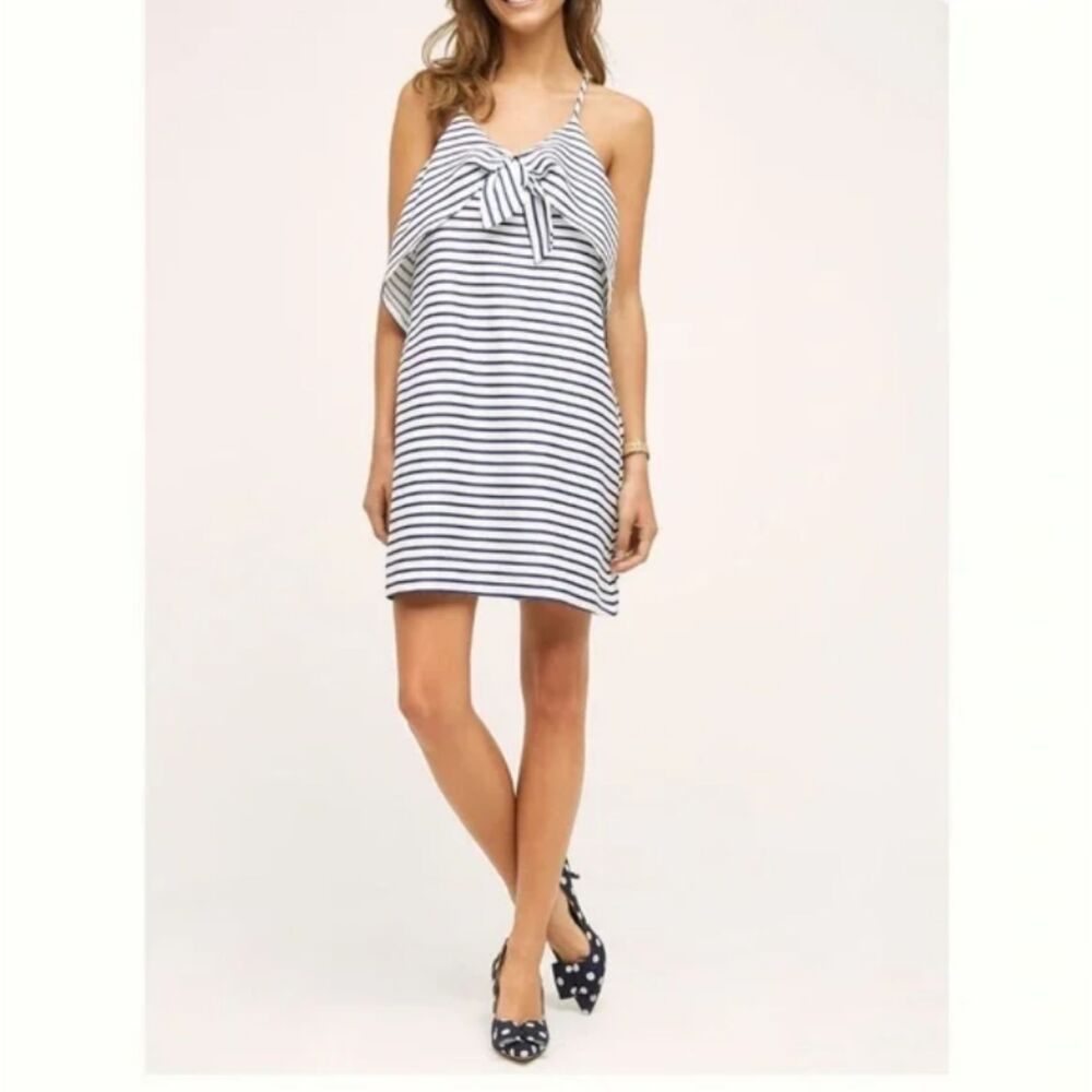 Anthropologie Maeve Women's Size Large Navy White Stripe Ahoy Swing Dress NWT